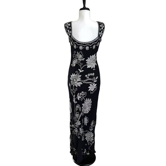 Adrianna Papell Y2K Silk Embroidered Floral Beaded Maxi Dress 10 Whimsigoth - Picture 11 of 16